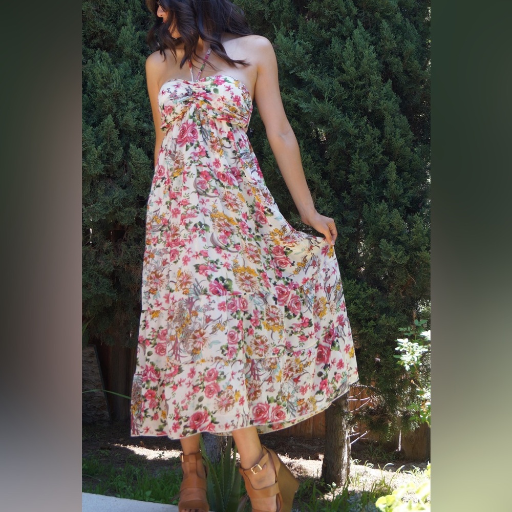 Rachel & Chloe Floral Print Halter Midi Dress Size - Picture 1 of 5